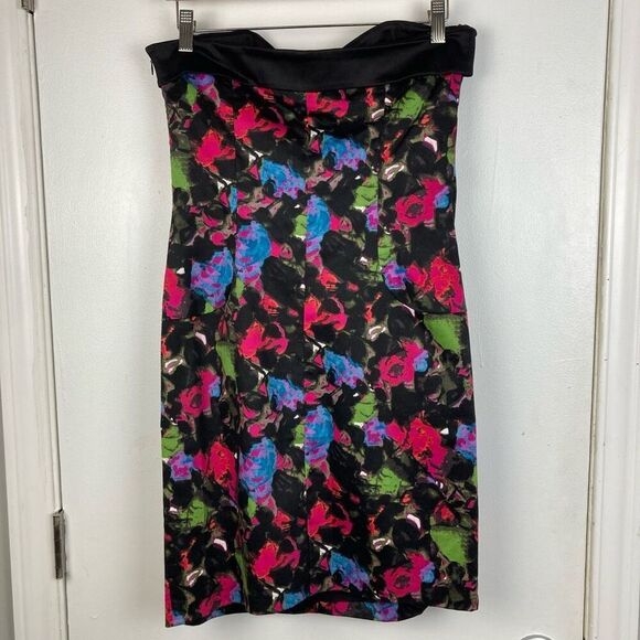Betsey Johnson Black Pink Blue Floral Sweetheart Strapless Mini Dress sz 8 NEW! - Picture 3 of 9